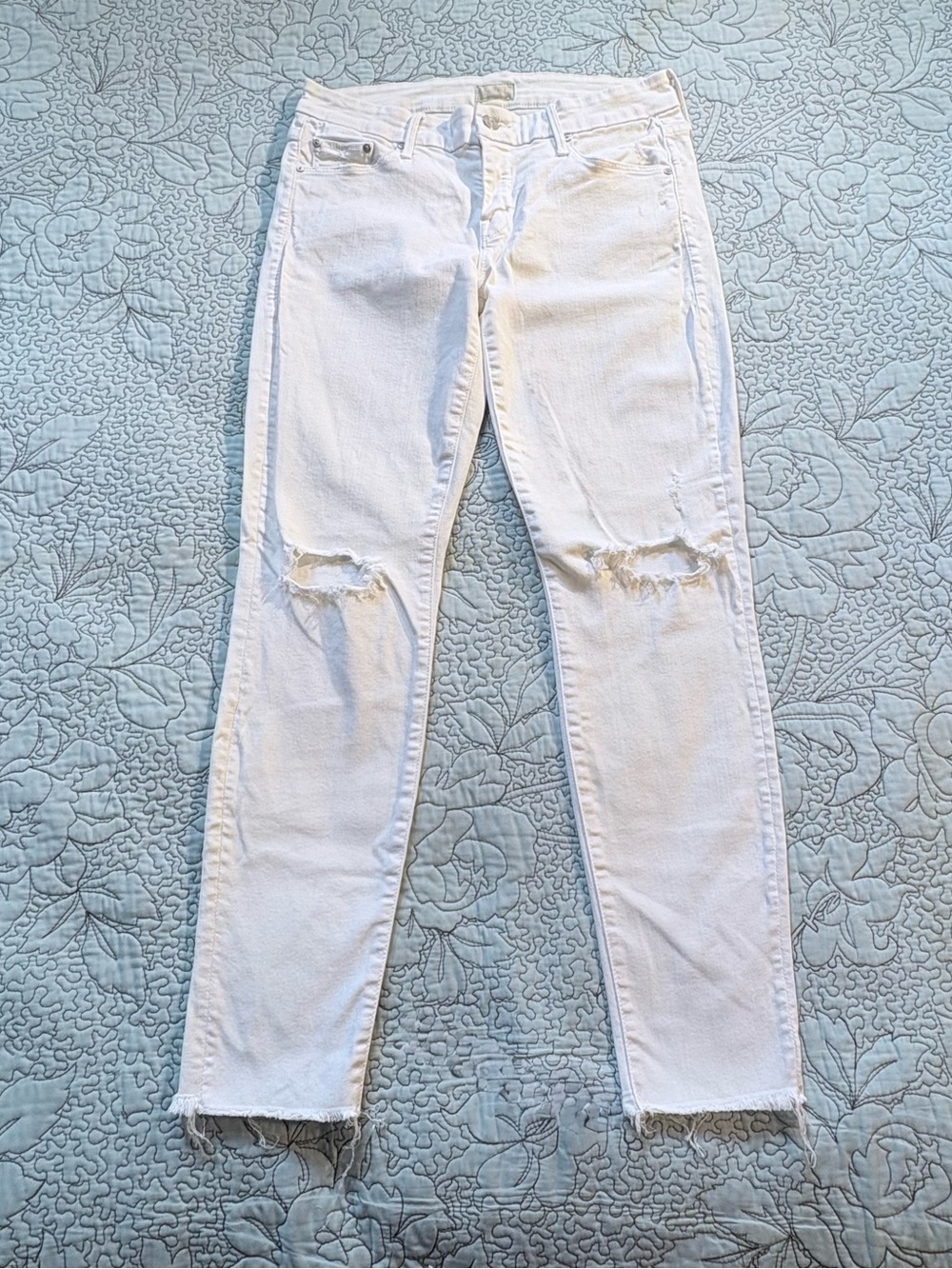 💥MOTHER The Looker Ankle Fray Little Miss Innocent White Distressed Jeans~28🧡